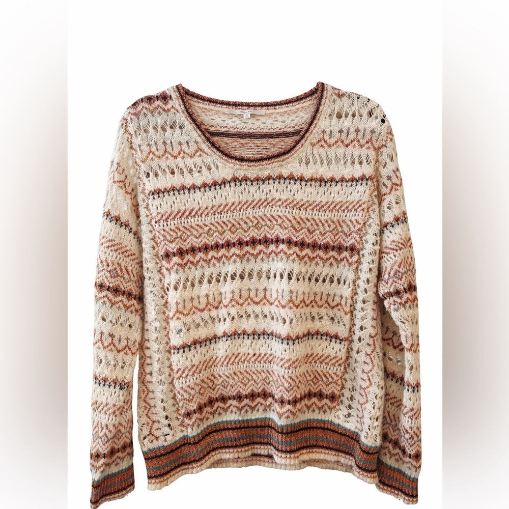 Miss Me Y2K Boho Knit Sweater Medium Neutral Pattern Lightweight Festival Top